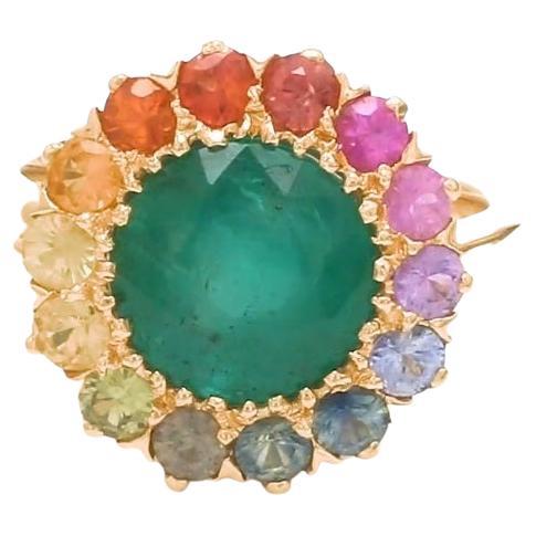 Ring aus natürlichem sambischen Smaragd und Regenbogensaphir aus 18 Karat Gold