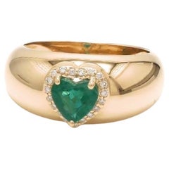 Natural Zambian emerald diamond heart ring in 18k  gold