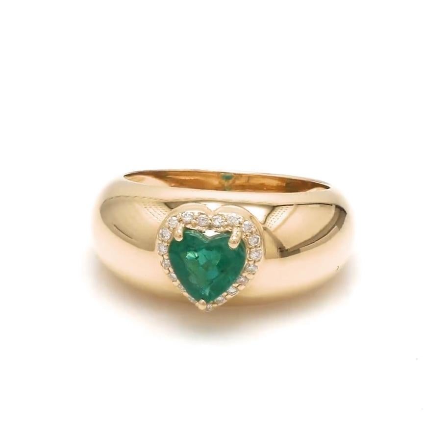 Natürlicher sambischer Smaragd-Diamant-Herzring in 18k  Gold Damen im Angebot