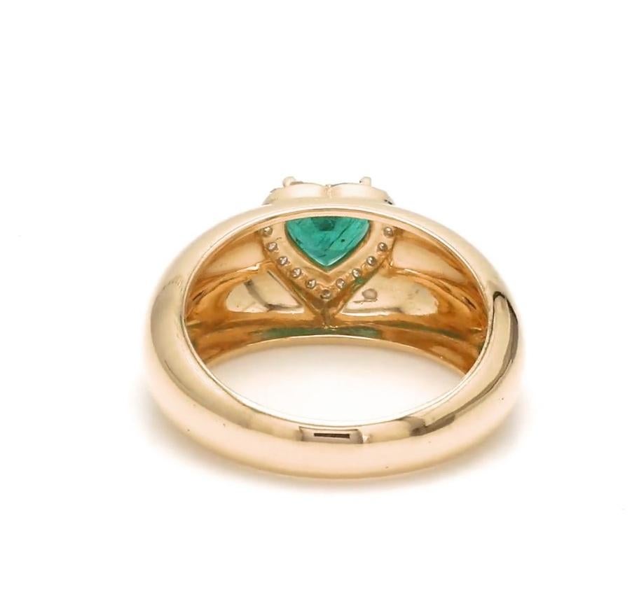 Natürlicher sambischer Smaragd-Diamant-Herzring in 18k  Gold (Asscher-Schliff) im Angebot