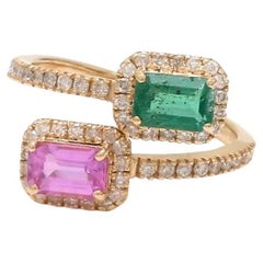 Natural Zambian emerald and sapphire ring in 14k gold