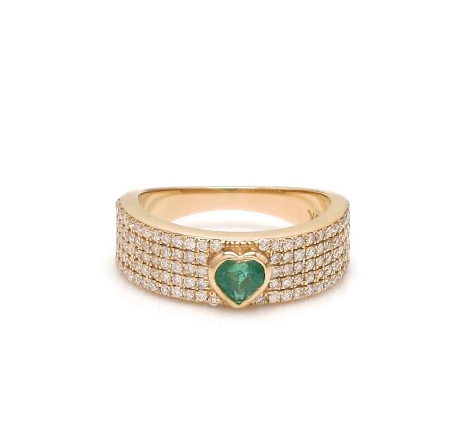 Natürlicher sambischer Smaragd Diamant Herzring 18k Gold Damen im Angebot
