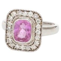 Natural pink sapphire diamond vintage ring in 18k gold