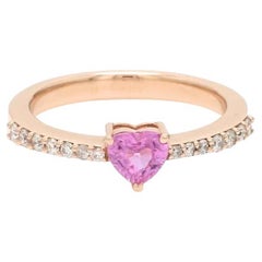 Naturel  Bague cœur en or 18k avec saphir rose et diamants
