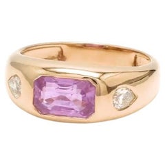 Natural pink sapphire diamond ring in 14k gold