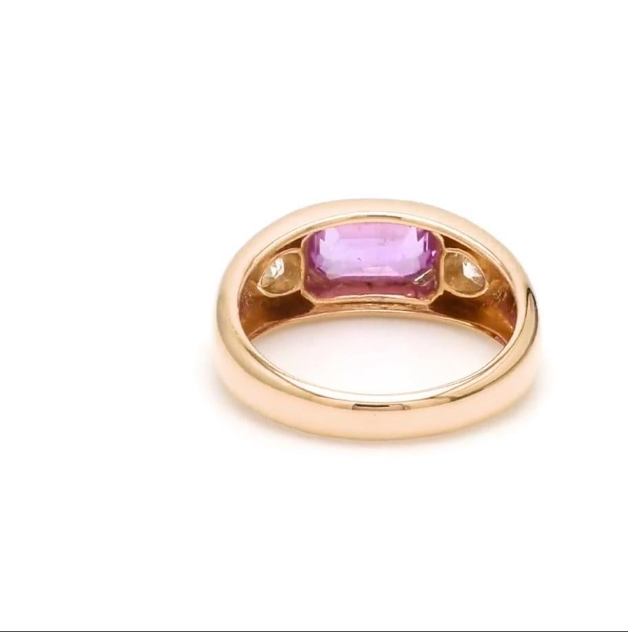 Ring mit natürlichem rosa Saphir-Diamant aus 14 Karat Gold (Asscher-Schliff) im Angebot
