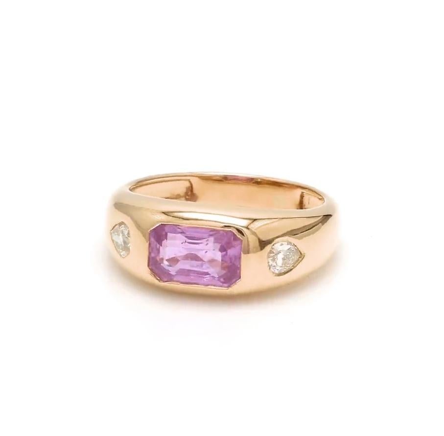 Ring mit natürlichem rosa Saphir-Diamant aus 14 Karat Gold Damen im Angebot