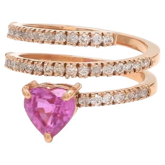 Anello con zaffiro rosa naturale e diamante in oro 18 carati
