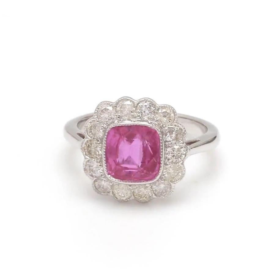 Ring mit natürlichem rosa Saphir-Diamant aus 18 Karat Gold Damen im Angebot