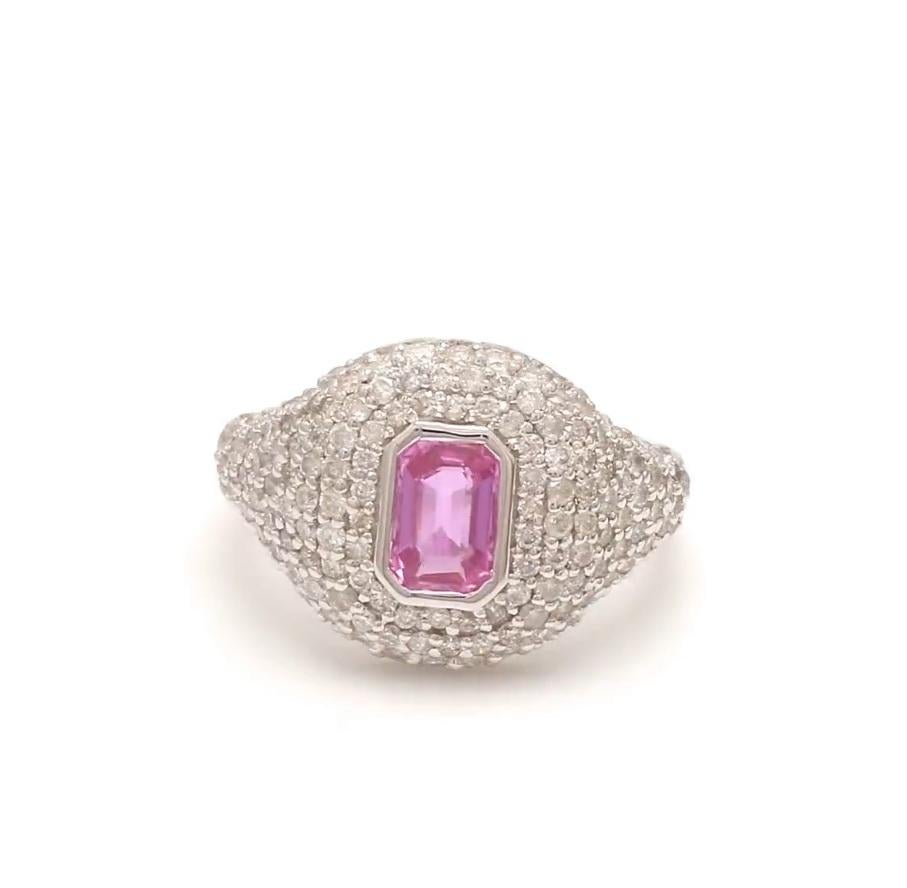 Ring mit natürlichem rosa Saphir-Diamant aus 18 Karat Gold Damen im Angebot