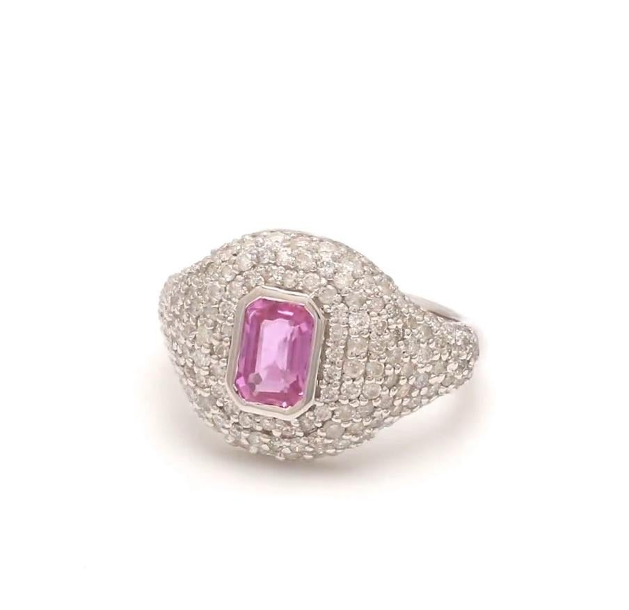 Natürlich  Pinker Saphir-Diamant-Ring 18k Gold Damen im Angebot