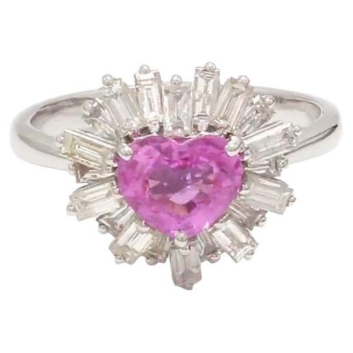 Bague saphir rose naturel cœur diamant or