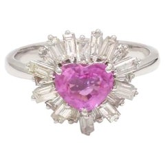 Natural pink sapphire heart diamond ring gold
