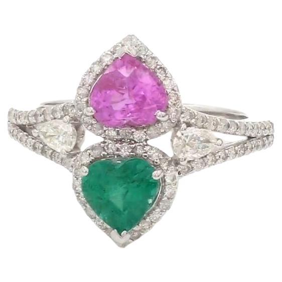 Natürlicher sambischer Smaragd und Saphir Ring 18k  Gold