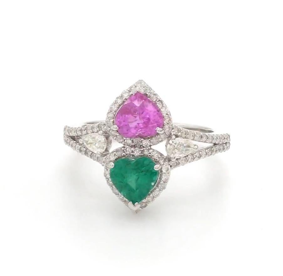 Natürlicher sambischer Smaragd und Saphir Ring 18k  Gold Damen im Angebot