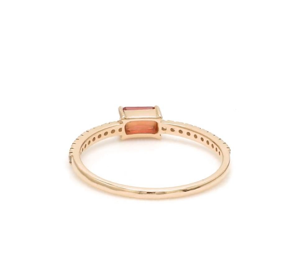 Natürlicher roter Saphir Diamantring 14k Gold (Asscher-Schliff) im Angebot