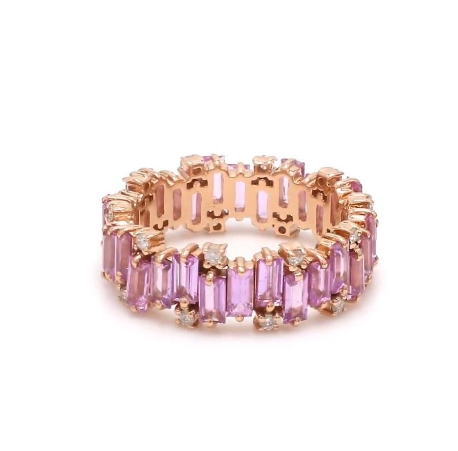 Ring mit natürlichem rosa Saphir-Diamant aus 18 Karat Gold Damen im Angebot