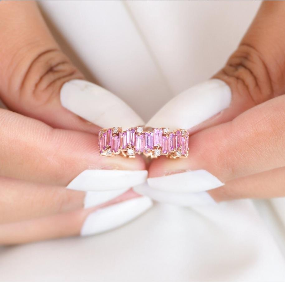 Ring mit natürlichem rosa Saphir-Diamant aus 18 Karat Gold (Asscher-Schliff) im Angebot