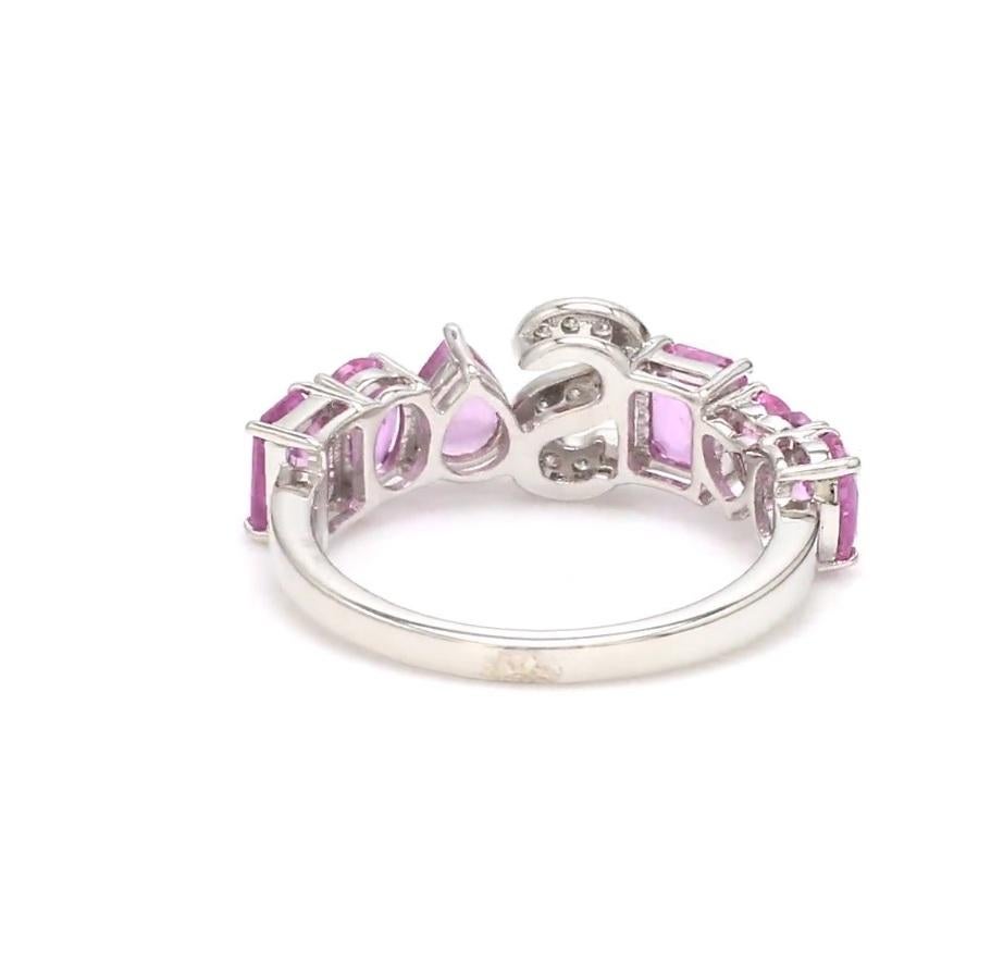 Taglio Asscher Anello alfabetico con lettera S in zaffiro rosa naturale in oro 18 carati in vendita
