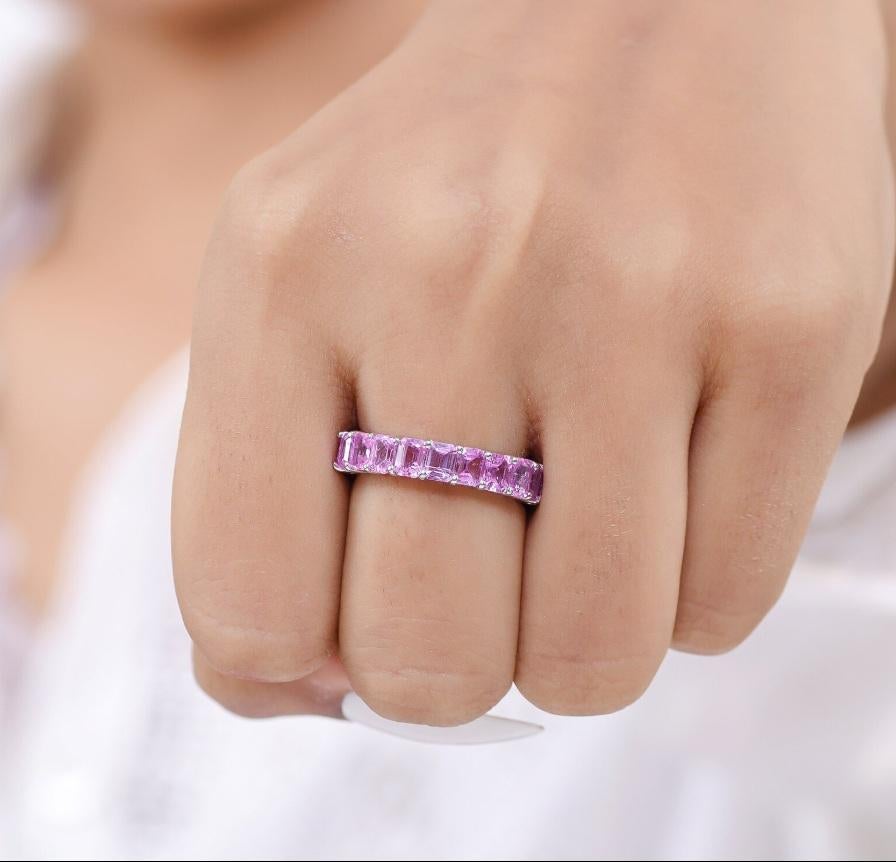 Ring mit natürlichem rosa Saphir aus 18 Karat Gold (Asscher-Schliff) im Angebot