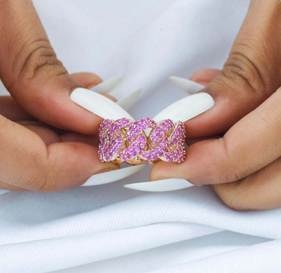 Ring mit natürlichem rosa Saphir aus 18 Karat Gold (Asscher-Schliff) im Angebot