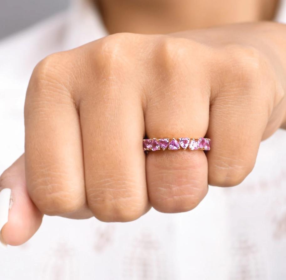 Taglio Asscher Anello a cuore con zaffiro rosa naturale in oro 14k in vendita