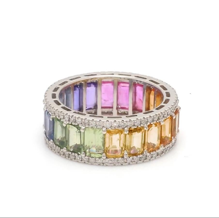 Natürlicher Regenbogensaphir-Diamantbandring Damen im Angebot