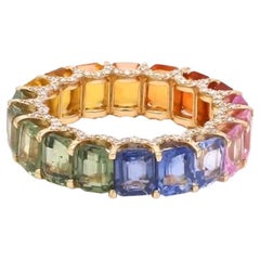 Bague en saphir arc-en-ciel naturel en or 18k