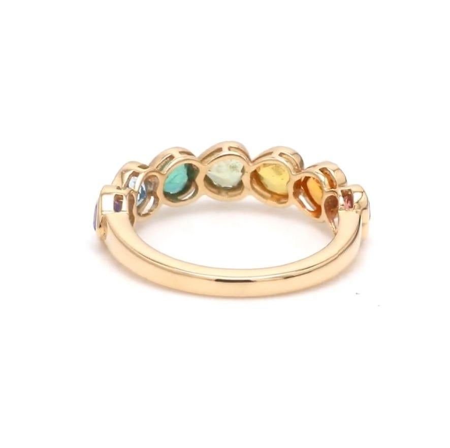 Bague en saphir arc-en-ciel naturel en or 14k Neuf - En vente à New York, NY