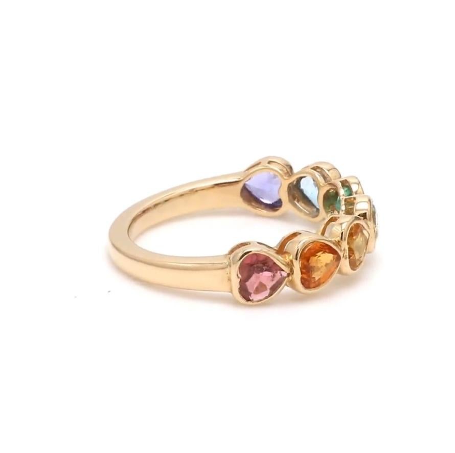 Taille Asscher Bague en saphir arc-en-ciel naturel en or 14k en vente