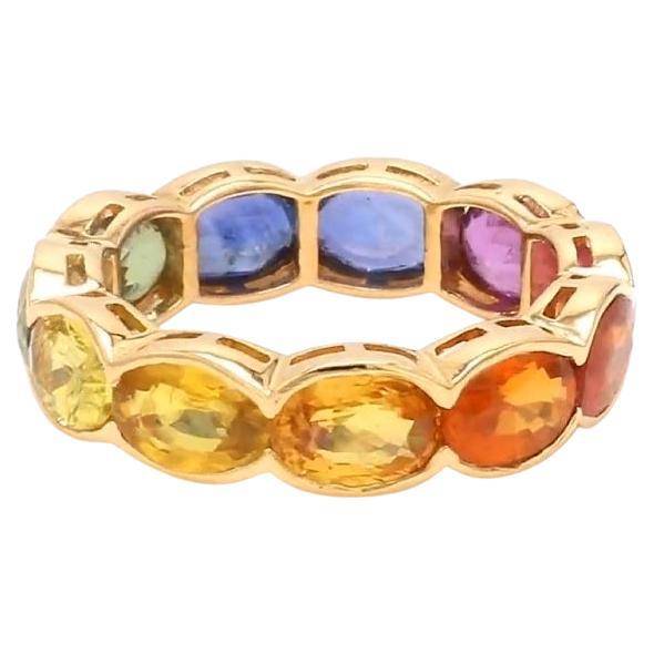 Anello a fascia con zaffiro arcobaleno Nature in oro 18 carati in vendita