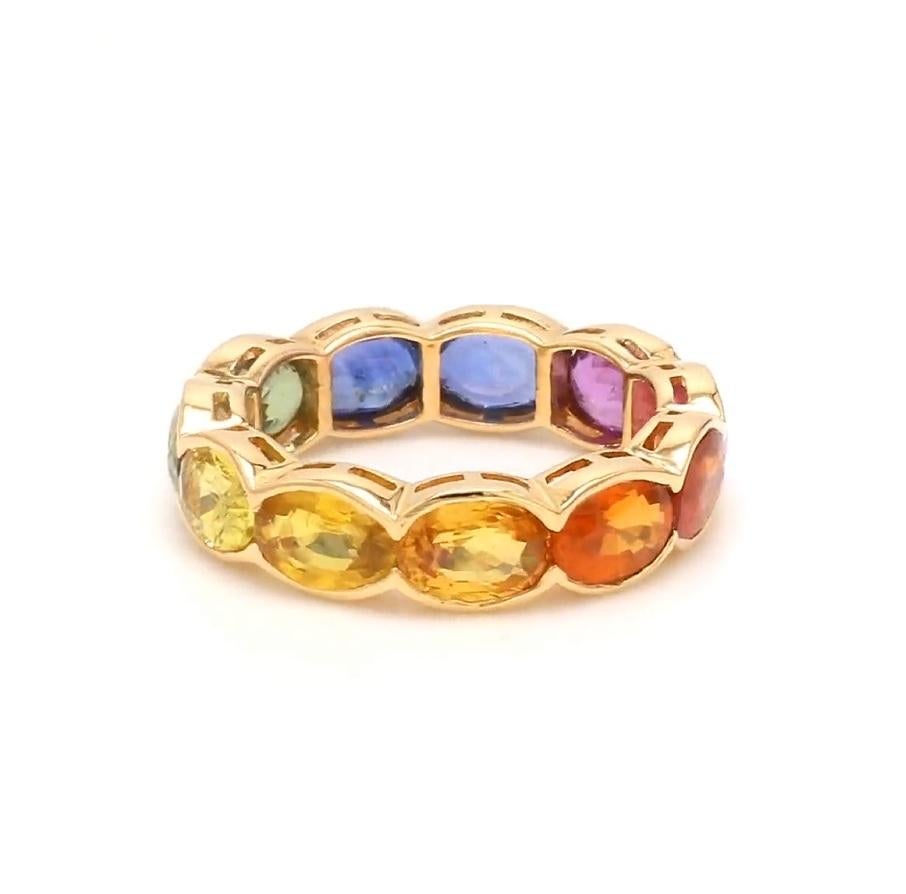 Donna Anello a fascia con zaffiro arcobaleno Nature in oro 18 carati in vendita