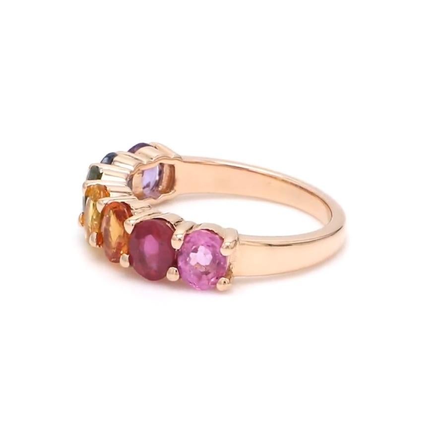 Bague en saphir arc-en-ciel naturel en or 14k Neuf - En vente à New York, NY