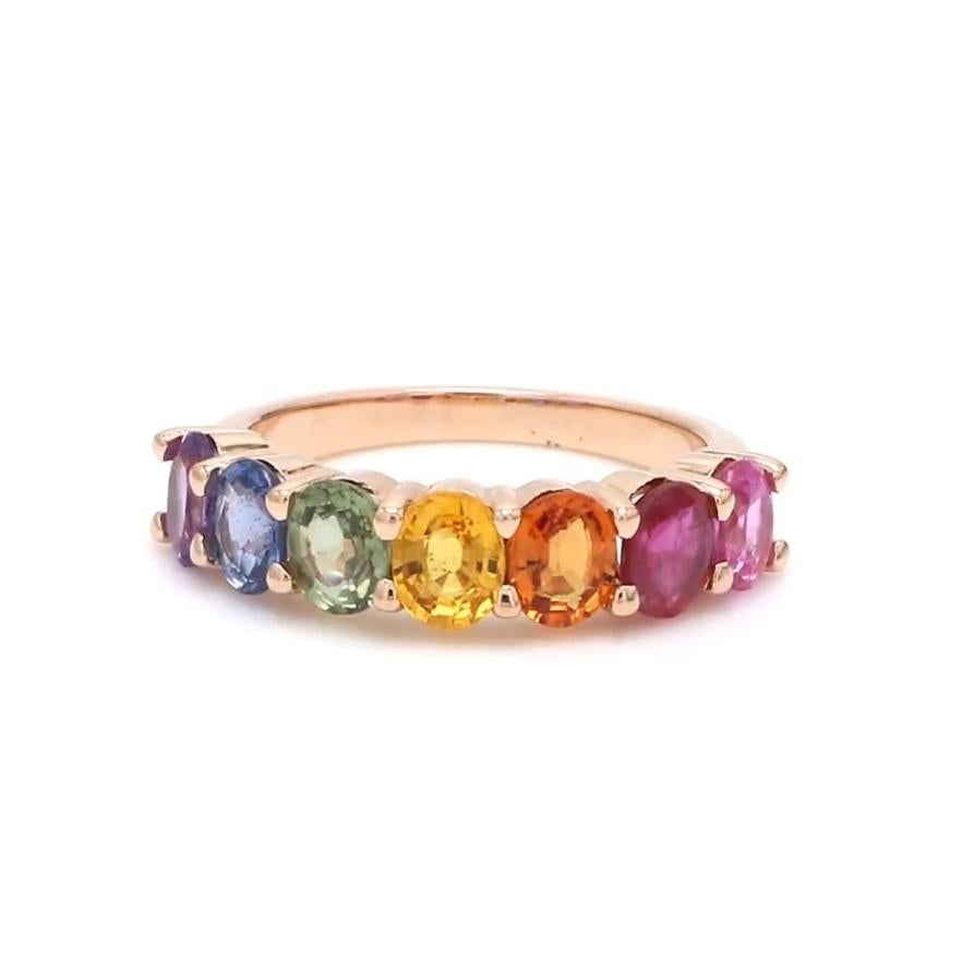 Bague en saphir arc-en-ciel naturel en or 14k Pour femmes en vente