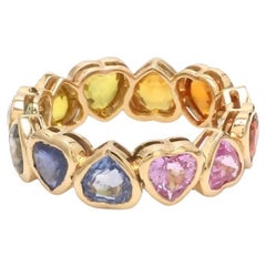 Anello con cuore rovesciato in zaffiro arcobaleno Nature in oro 14k