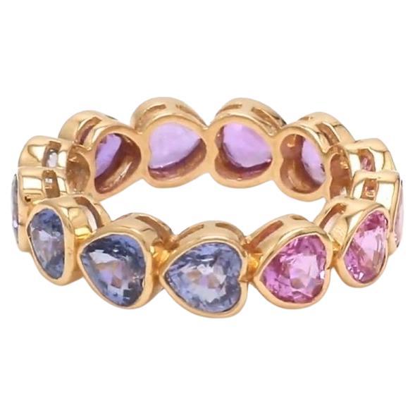 Bague en saphir bleu rose naturel en or 18k en vente