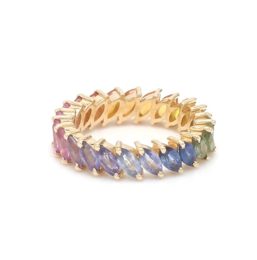 Bague en saphir arc-en-ciel naturel en or 14k Neuf - En vente à New York, NY