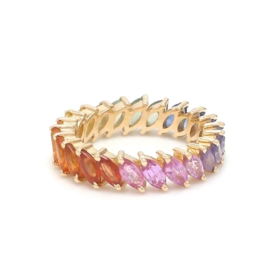 Bague en saphir arc-en-ciel naturel en or 14k Pour femmes en vente