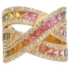 Ring aus 18 Karat Gold mit mehreren natürlichen Saphiren und Diamanten