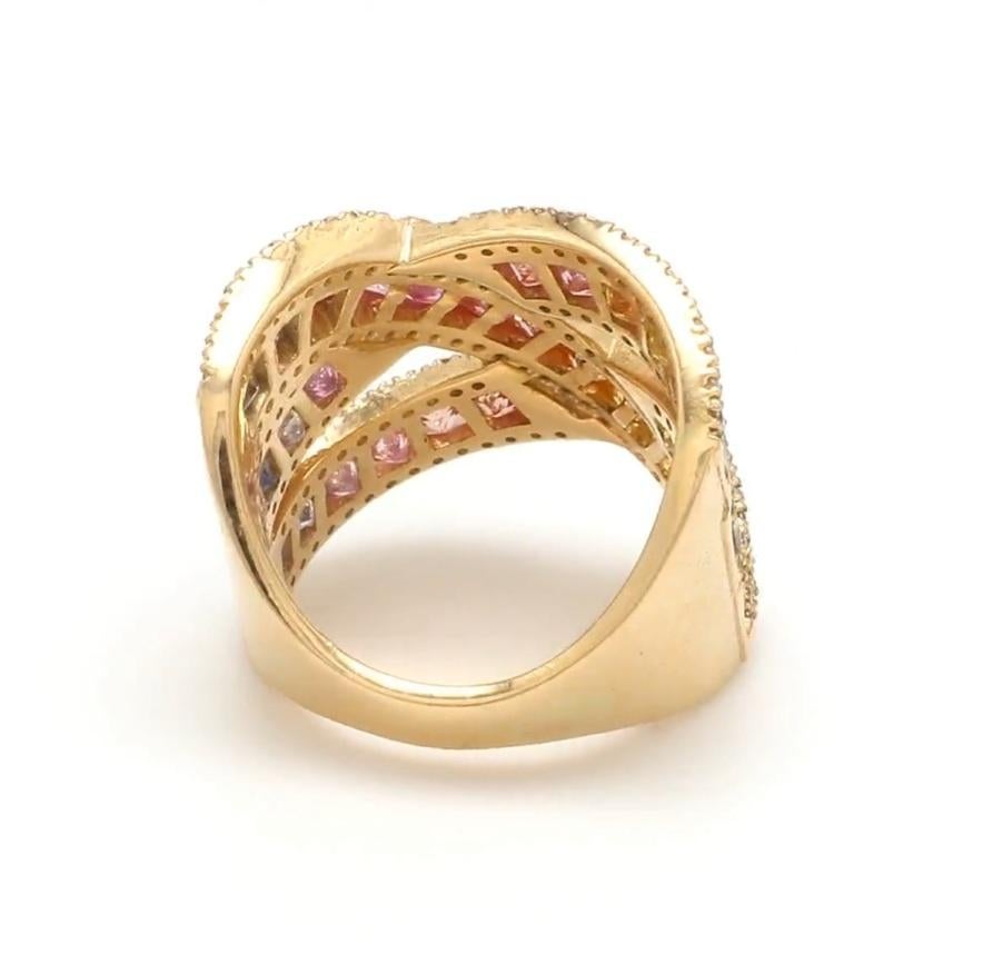 Taglio Asscher Anello con multi zaffiro naturale e diamante in oro 18 carati in vendita