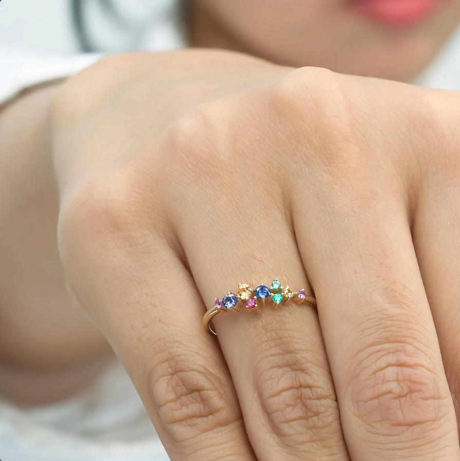 Taille Asscher Bague saphir arc-en-ciel naturel or en vente
