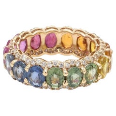 Natural rainbow sapphire diamond ring in 14k gold