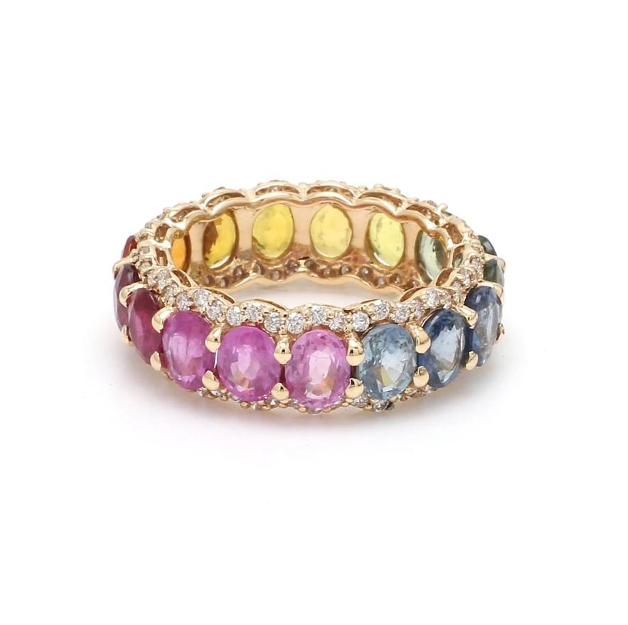 Diamantring mit natürlichem Regenbogensaphir aus 14 Karat Gold (Asscher-Schliff) im Angebot