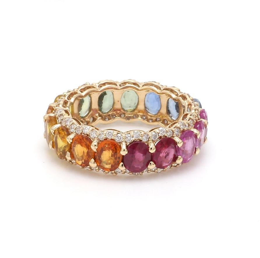Diamantring mit natürlichem Regenbogensaphir aus 14 Karat Gold Damen im Angebot