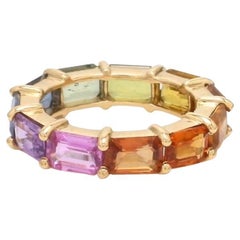 Natural rainbow sapphire band ring in 14k gold