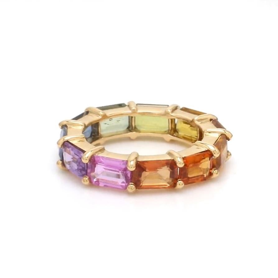 Donna Anello a fascia con zaffiro arcobaleno Nature in oro 14 carati in vendita