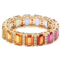 Anillo de diamantes con zafiro arco iris natural en oro de 14k