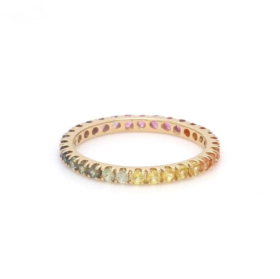 Ring mit natürlichem Regenbogen-Saphir aus 14k Gold (Asscher-Schliff) im Angebot