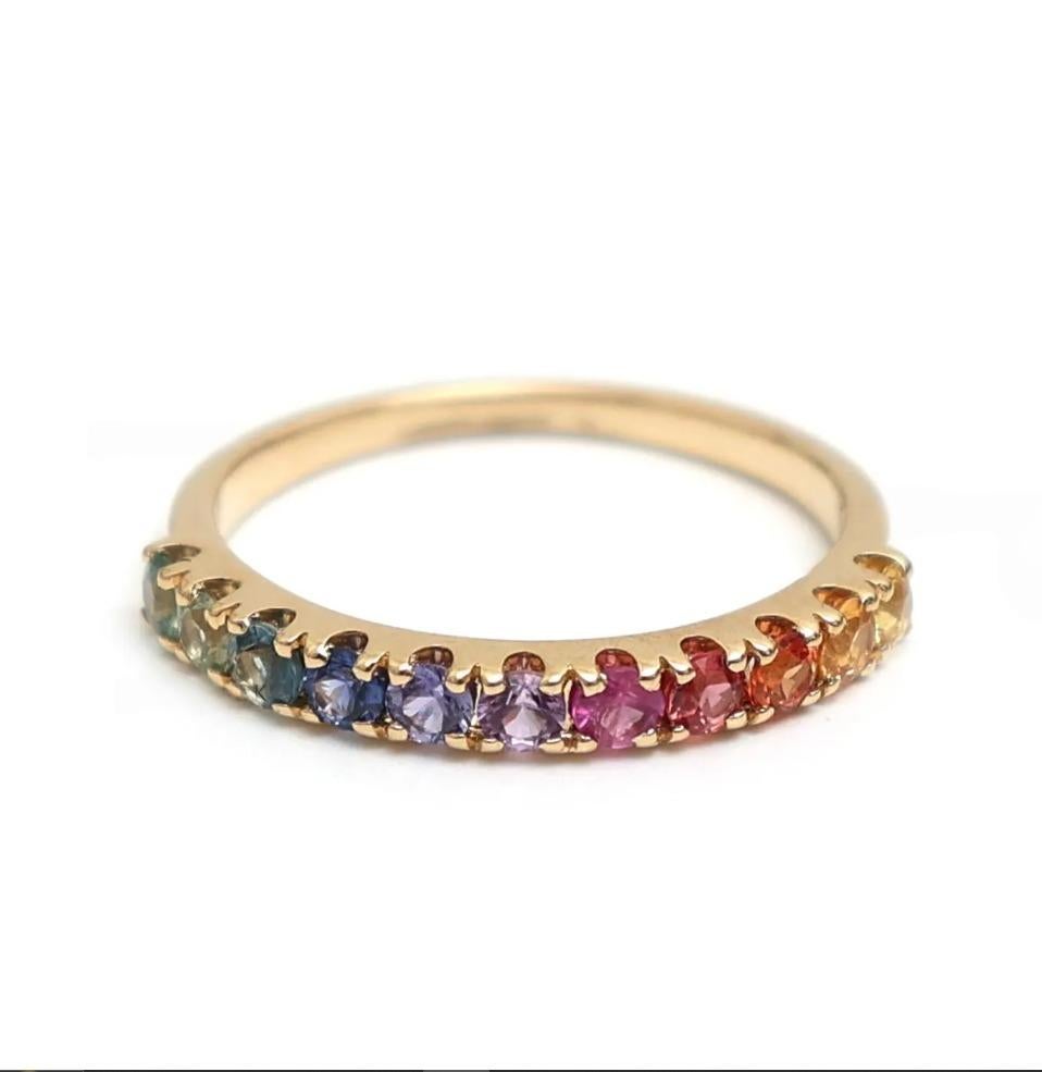Taille Asscher Bague en saphir arc-en-ciel naturel en or 18k en vente