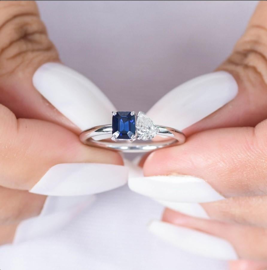 Natürlicher blauer Saphir-Diamant-Ring aus 14k Gold im Zustand „Neu“ im Angebot in New York, NY